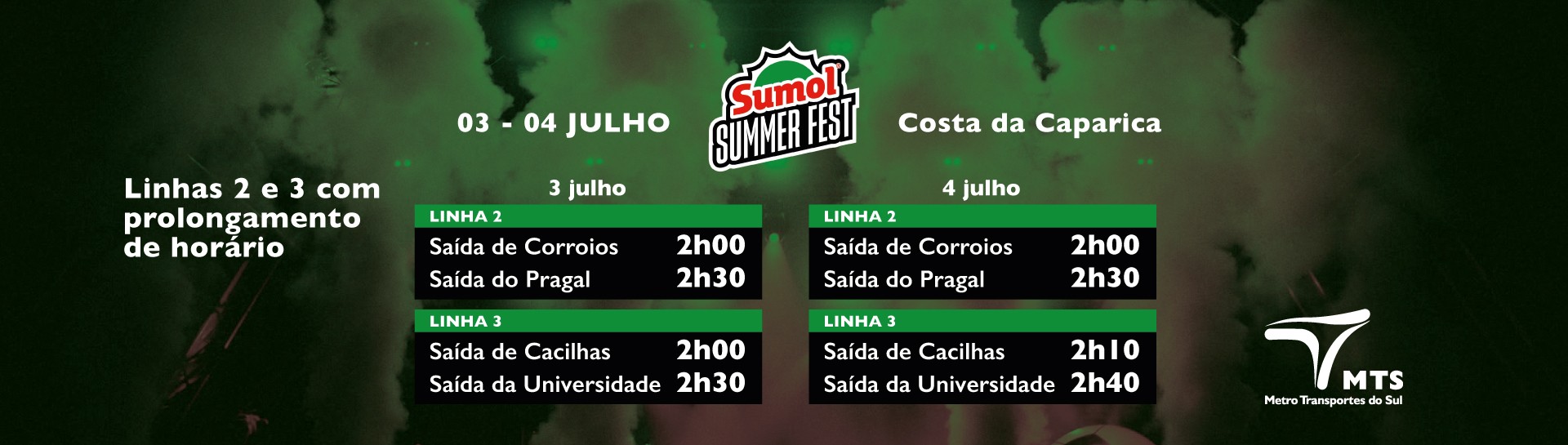 Prolongamento do horário durante o Sumol Summer Fest 2026